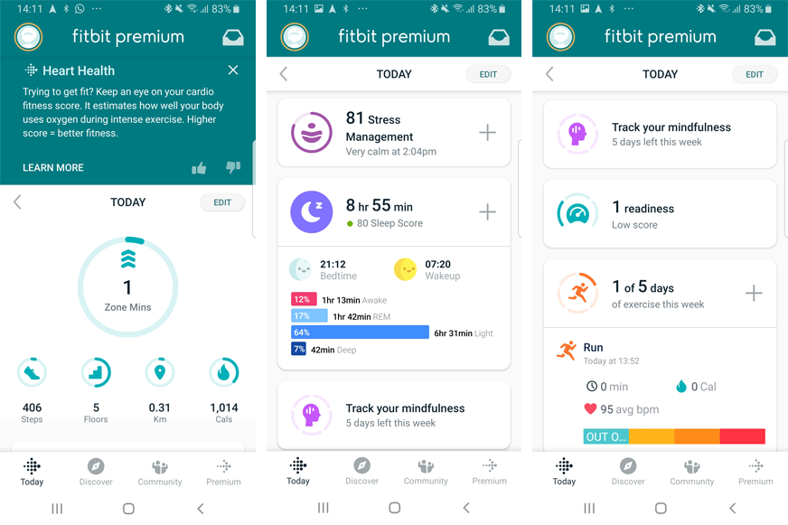 Записанные данные в приложении Fitbit.